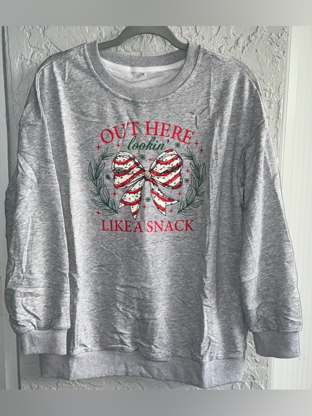Gray Sweatshirt with Festive Bow "Out Here Lookin' Like A Snack"